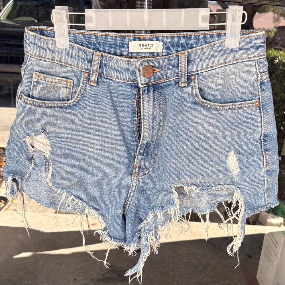 Forever 21 Blue Distressed Jean Shorts
